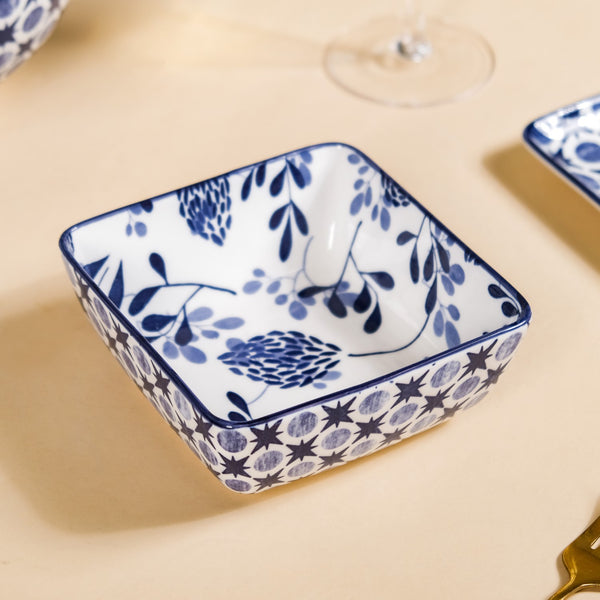 Set Of 4 Blue Blossom Square Snack Dishes 600ml