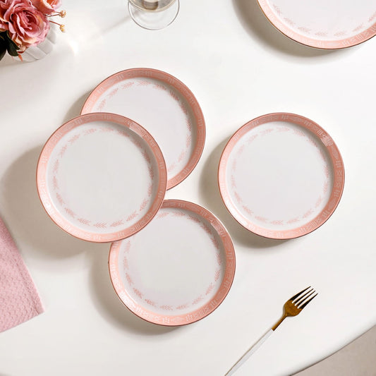 Azo Pink Ceramic Snack Plate Set Of 4 8 Inch - Snack plates, snack serving plates, ceramic snack plates