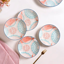 Set Of 4 Pastel Paradise Snack Plates 7 Inch - Snack plates, small plates, ceramic snack plates, side plates, snack plates set