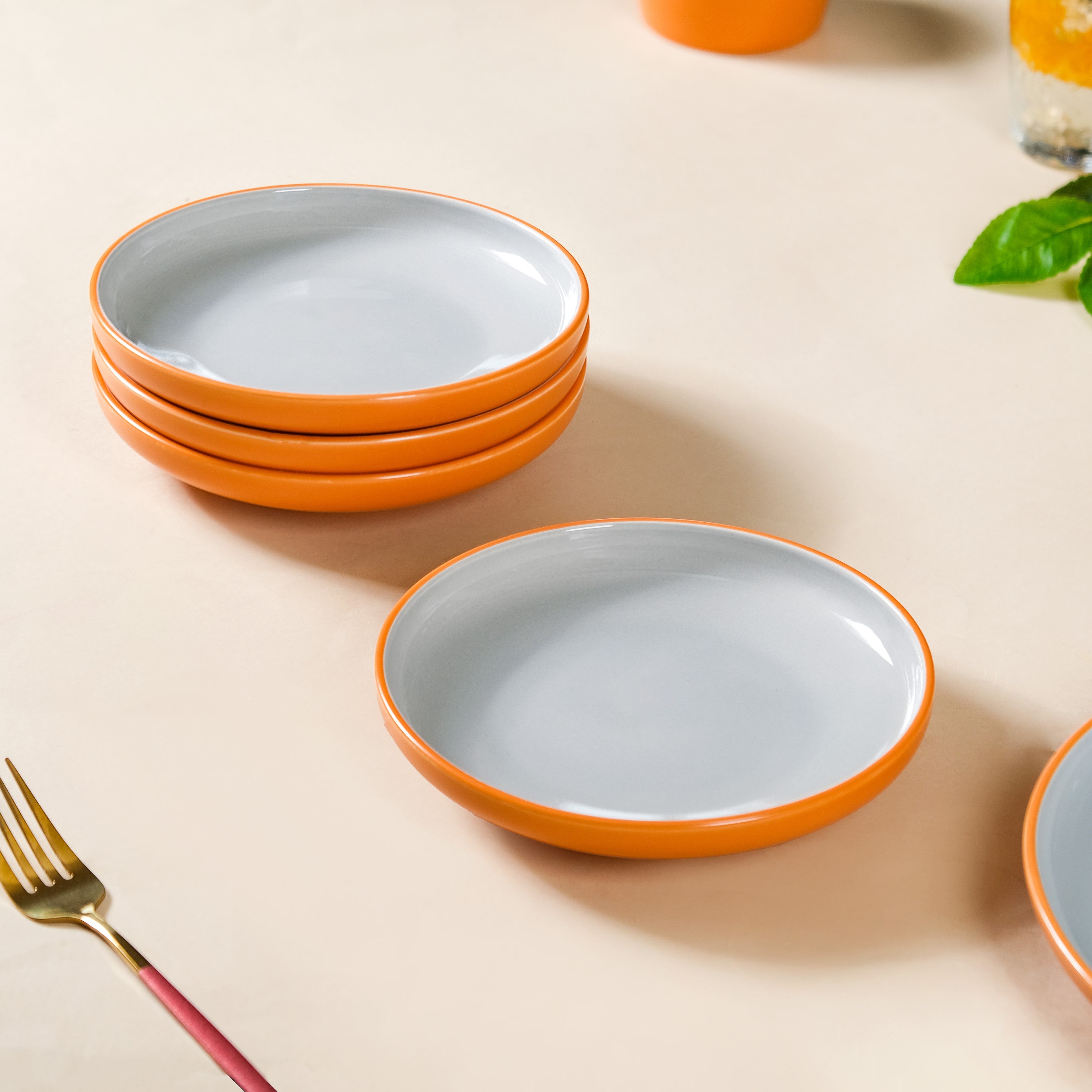 Set Of 4 Zoella Orange Ceramic Snack Plates 7 Inch - Snack plates, small plates, ceramic snack plates, side plates, snack plates set