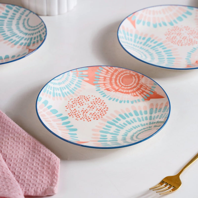 Set Of 4 Pastel Paradise Snack Plates 7 Inch - Snack plates, small plates, ceramic snack plates, side plates, snack plates set