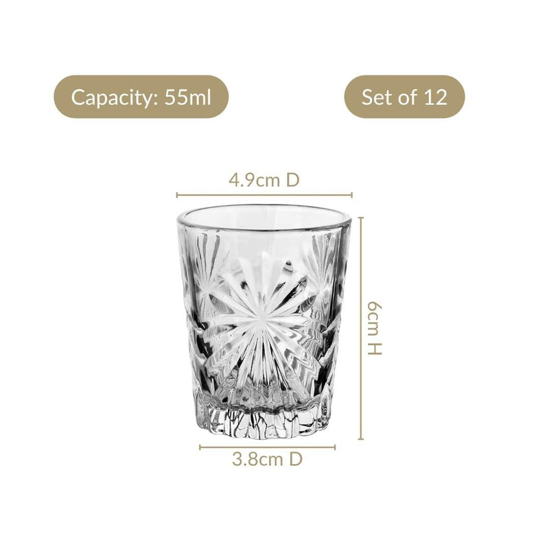 Snowflake Embossed Shot Glass Set Of 12 55ml