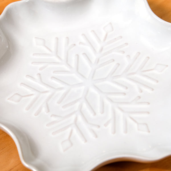 Set Of 3 Snowflake Ceramic Snack Plates