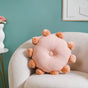 Light Peach Firm Sofa Cushion With Pom Poms 17x17 Inch