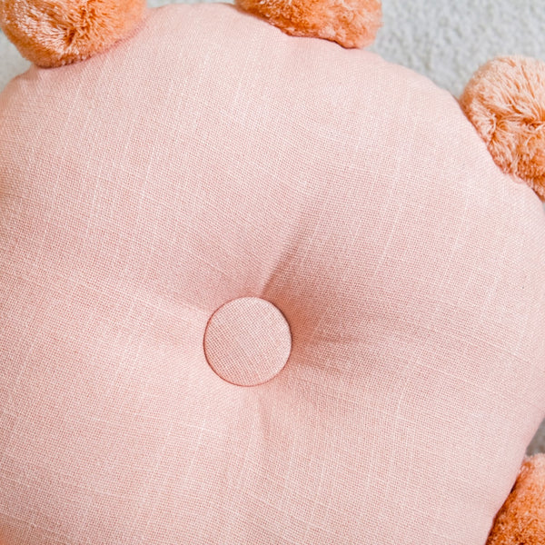 Round Cushion With Pom Poms Peach 17 Inch