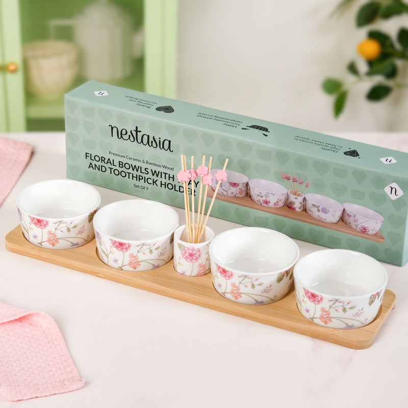Soft Girl Floral Bowl Tray With Toothpick Holder Set