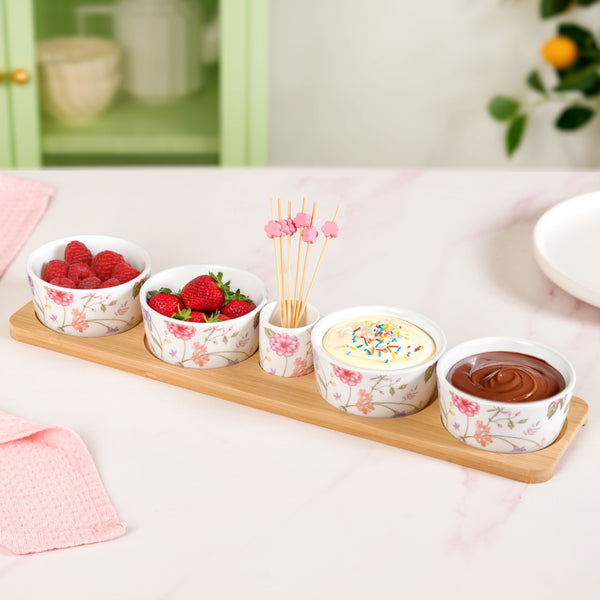 Soft Girl Floral Bowl Tray With Toothpick Holder Set