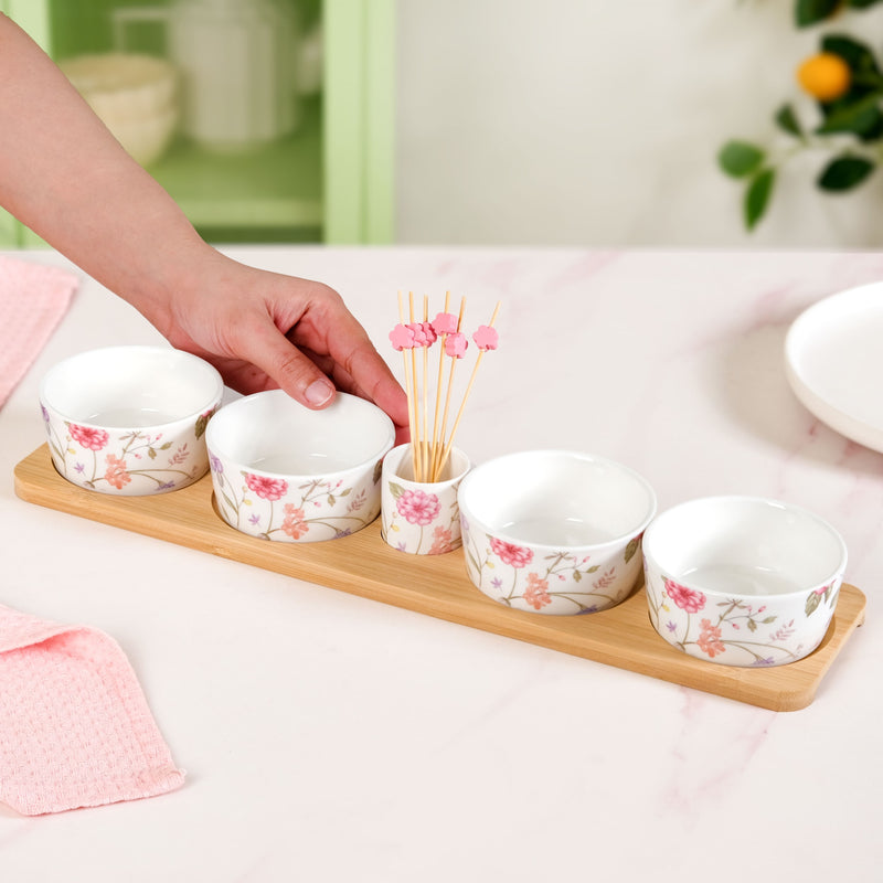 Soft Girl Floral Bowl Tray With Toothpick Holder Set
