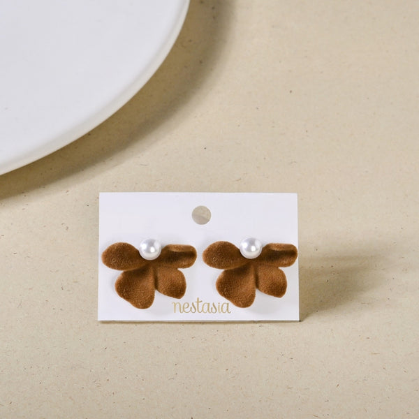 Soft Velvet Blossom Studs Brown