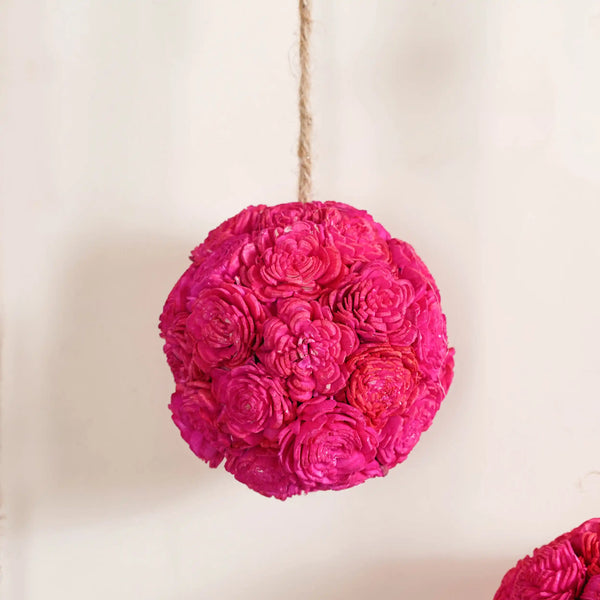 Sola Floral Ball Hanging Decor Set of 4 Magenta Pink
