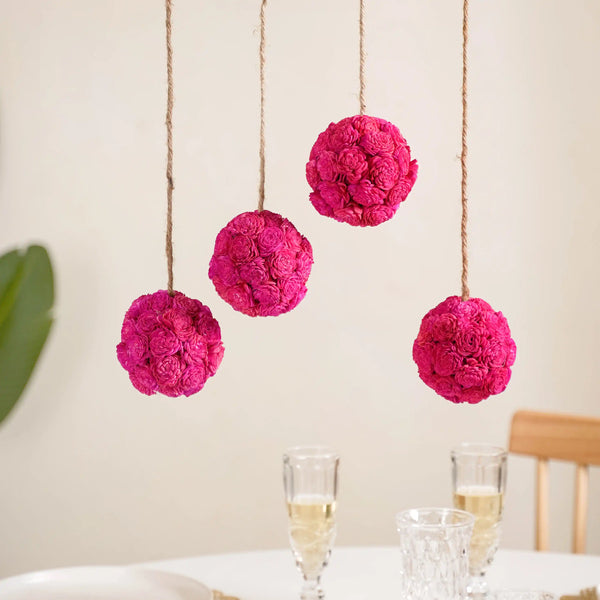 Sola Floral Ball Hanging Decor Set of 4 Magenta Pink