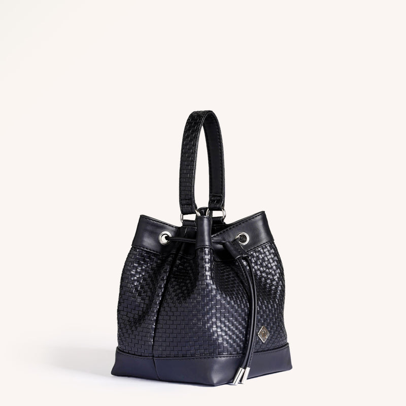 Basket Weave Bucket Handbag For Women Black