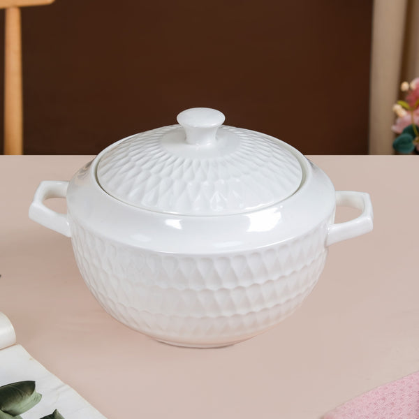 White Ceramic Pot And Bowl Set With Spoons And Wooden Stand