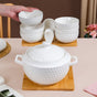 White Ceramic Pot And Bowl Set With Spoons And Wooden Stand