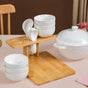 White Ceramic Pot And Bowl Set With Spoons And Wooden Stand