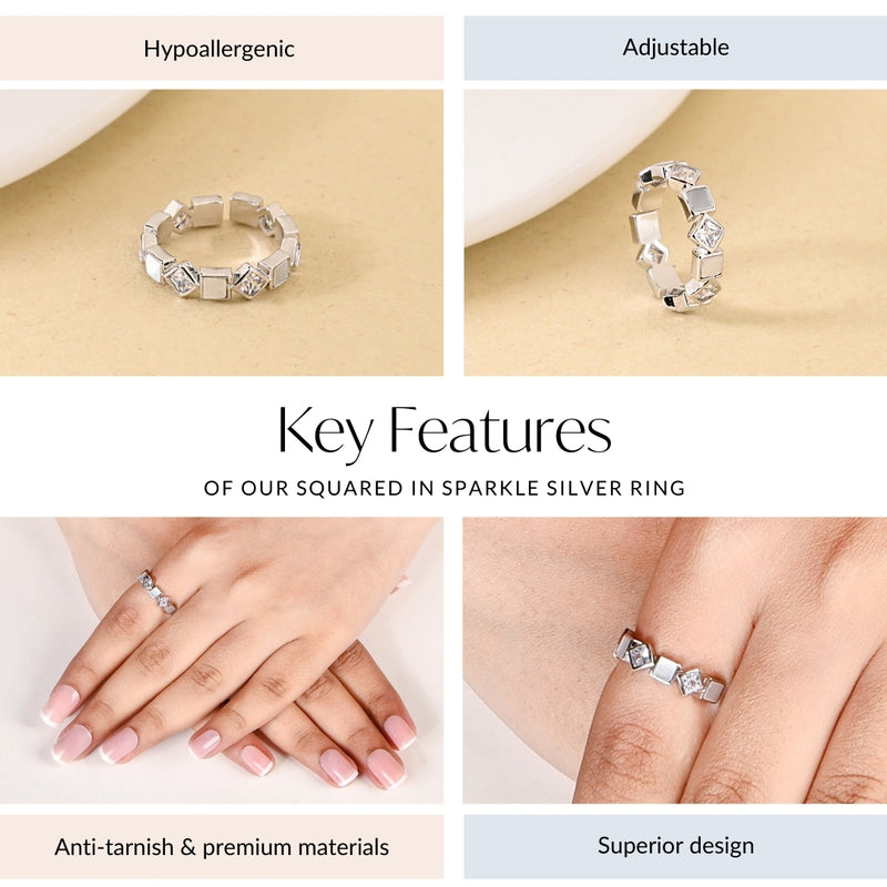 Squared In Sparkle Silver Ring