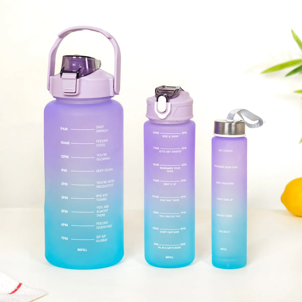 Gym Motivational Water Bottle Set Of 3 Lavender Blue