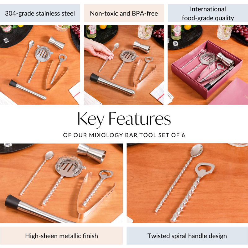 Sleek Stainless Steel Mixology Bar Tool Set Of 6