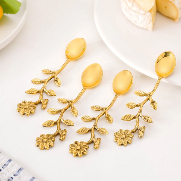 Opulent Gold Floral Dessert Spoon Set Of 4