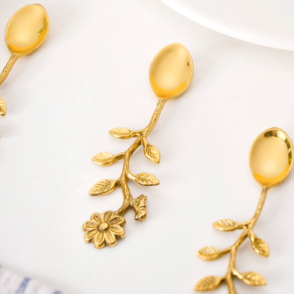 Opulent Gold Floral Dessert Spoon Set Of 4