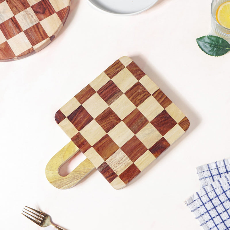 Square Checkered Indian Rosewood Serving Platter