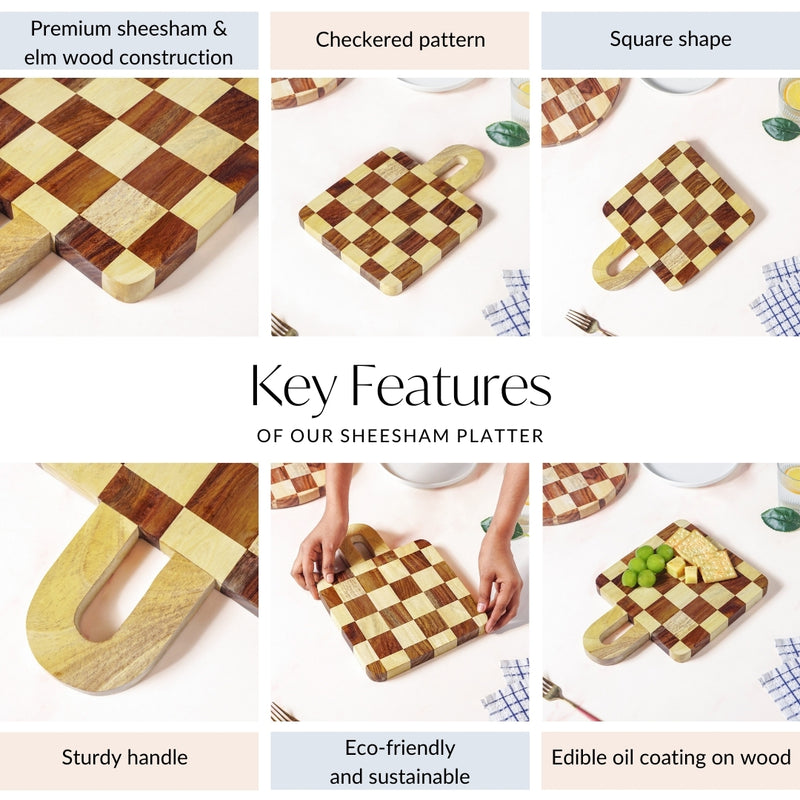 Square Checkered Indian Rosewood Serving Platter