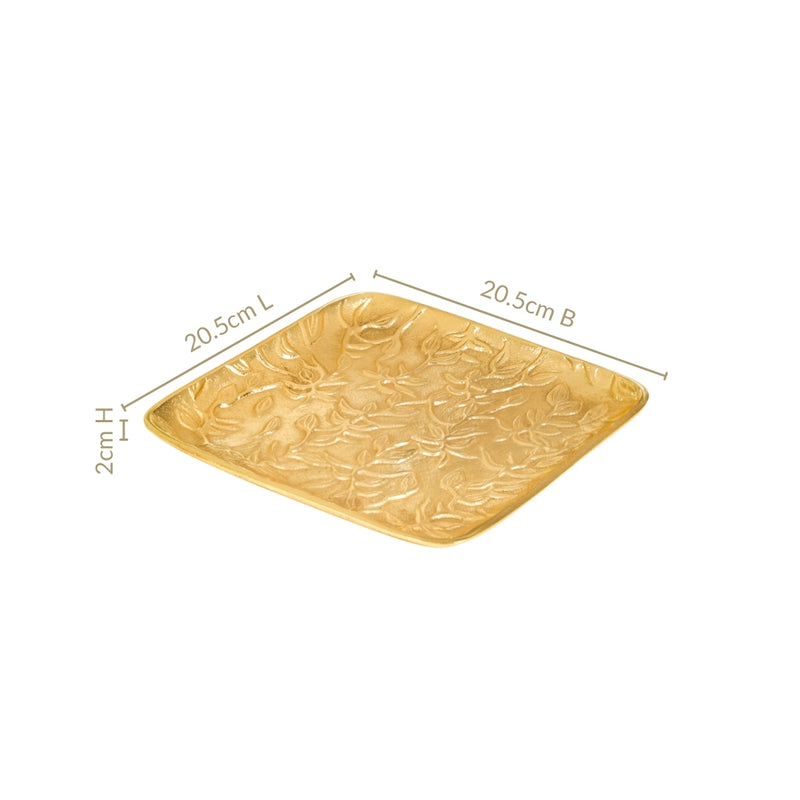 Square Crest Floral Metal Decorative Tray