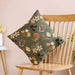 Olive Green Floral Embroidered Cotton Cushion Cover 40x40cm
