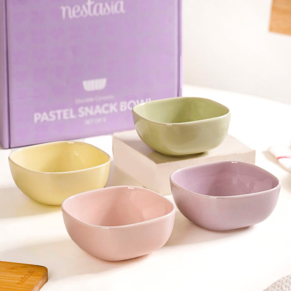 Pastel Square Ceramic Snack Bowl Set Of 4 200ml