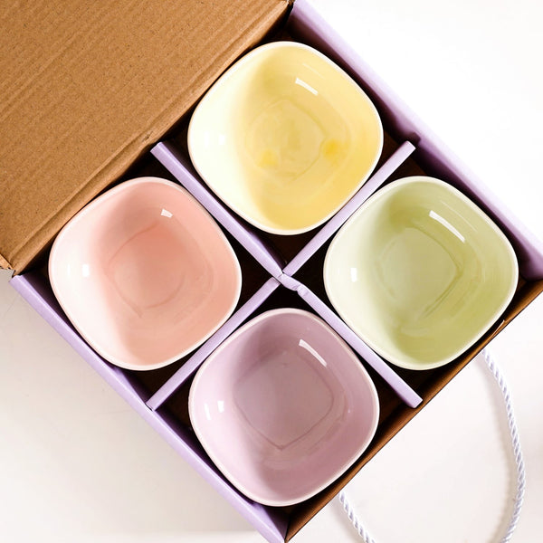 Pastel Square Ceramic Snack Bowl Set Of 4 200ml