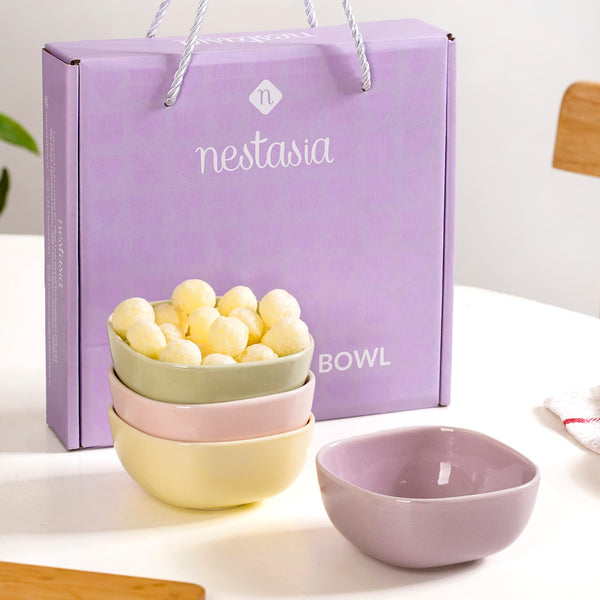 Pastel Square Ceramic Snack Bowl Set Of 4 200ml