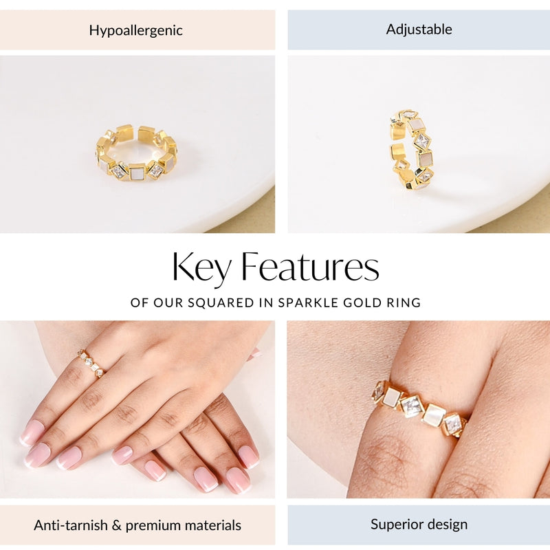 Squared In Sparkle Gold Ring