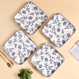 Set Of 4 Blue Ceramic Square Dinner Plates 9x9 Inch - Dinner plates, ceramic plates, ceramic dinner plates, dinner plate set, square plates