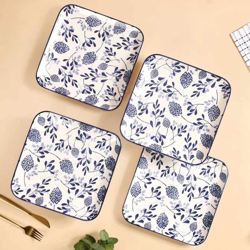 Set Of 4 Blue Ceramic Square Dinner Plates 9x9 Inch - Dinner plates, ceramic plates, ceramic dinner plates, dinner plate set, square plates