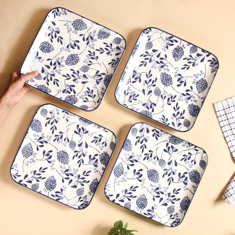 Set Of 4 Blue Ceramic Square Dinner Plates 9x9 Inch - Dinner plates, ceramic plates, ceramic dinner plates, dinner plate set, square plates