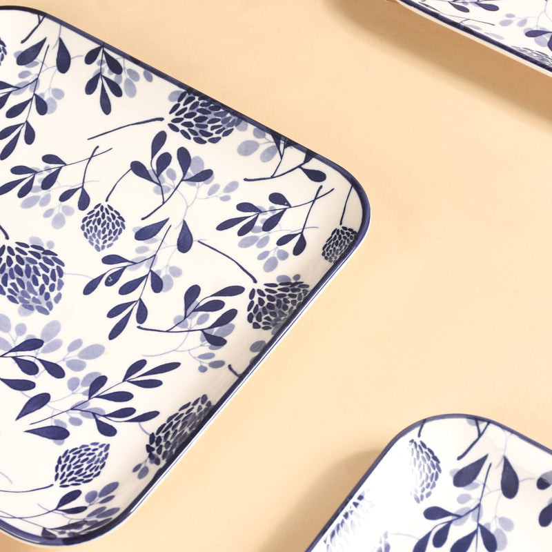 Set Of 4 Blue Ceramic Square Dinner Plates 9x9 Inch - Dinner plates, ceramic plates, ceramic dinner plates, dinner plate set, square plates
