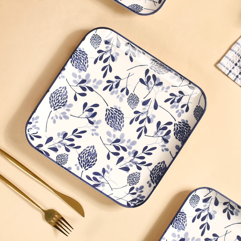 Set Of 4 Blue Ceramic Square Dinner Plates 9x9 Inch - Dinner plates, ceramic plates, ceramic dinner plates, dinner plate set, square plates