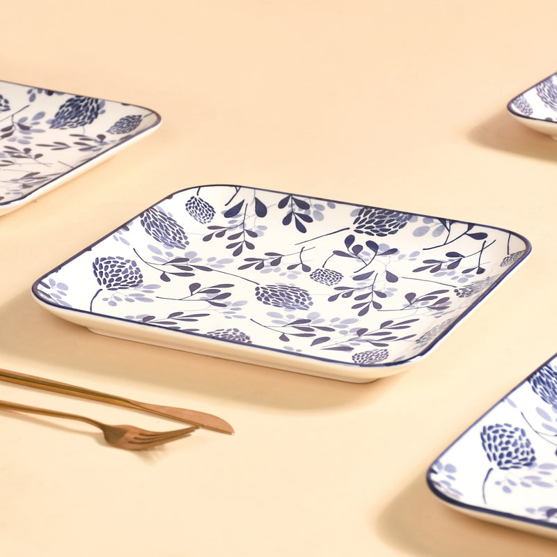 Set Of 4 Blue Ceramic Square Dinner Plates 9x9 Inch - Dinner plates, ceramic plates, ceramic dinner plates, dinner plate set, square plates