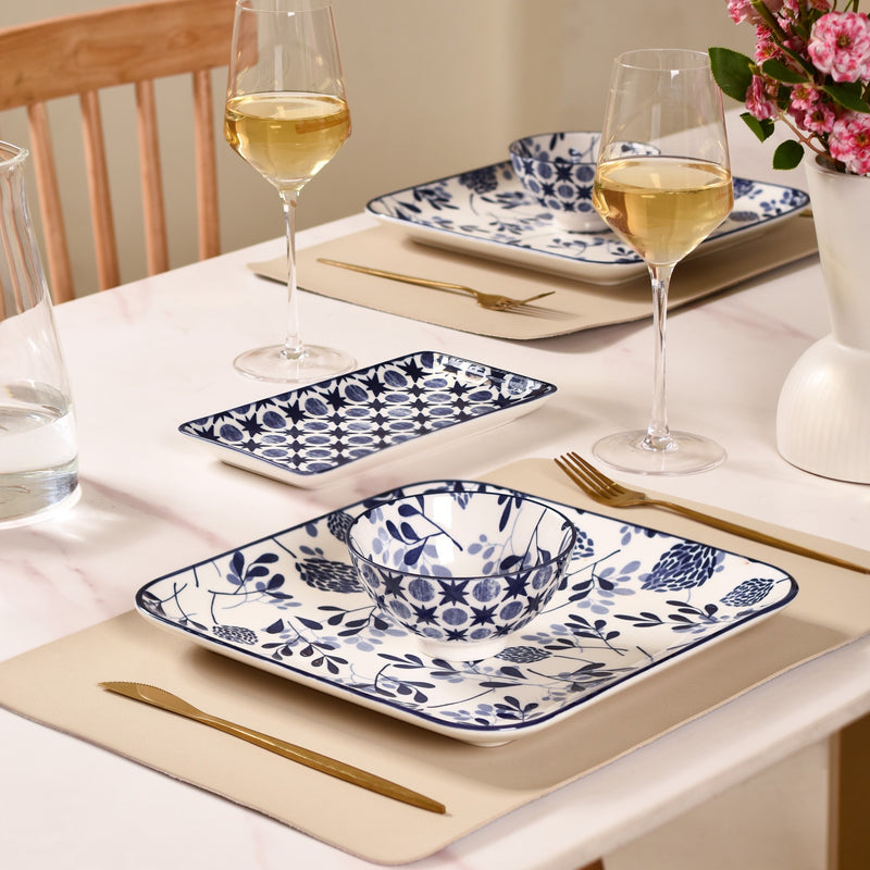 Set Of 4 Blue Ceramic Square Dinner Plates 9x9 Inch - Dinner plates, ceramic plates, ceramic dinner plates, dinner plate set, square plates
