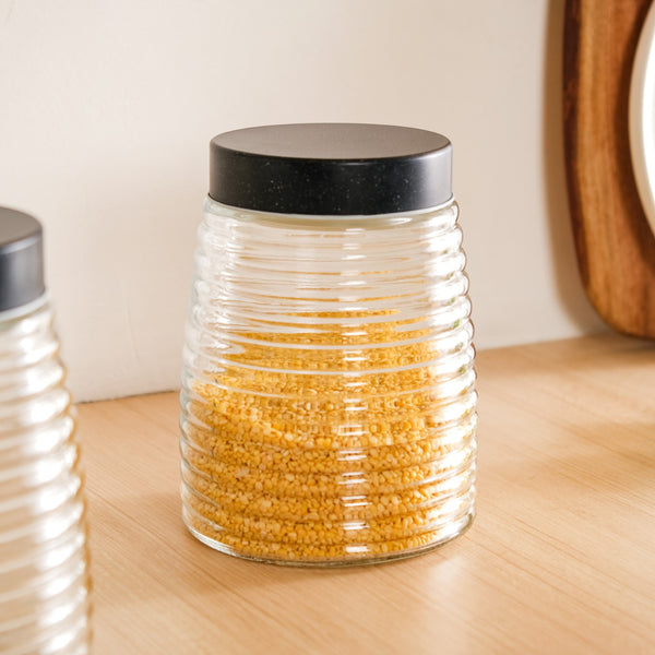 Glass Kitchen Jars With Lid Set Of 4 Rings Design 1400ml