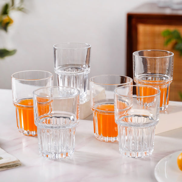 Large Stackable Drinking Glass Tumblers Set Of 6 340ml