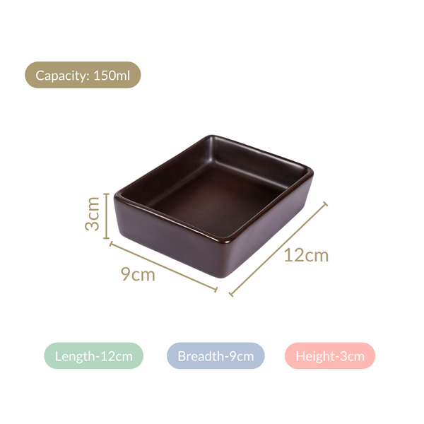 Matte Brown Rectangular Ceramic Dessert Dish Set Of 6