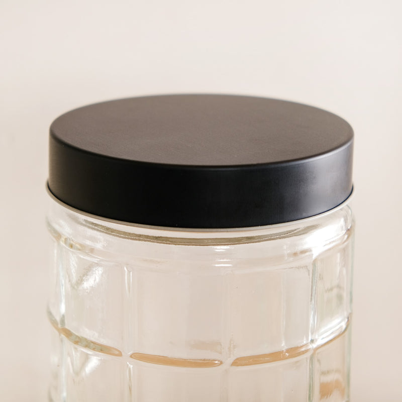 Set Of 4 Square Textured Glass Jars With Lid 1900ml