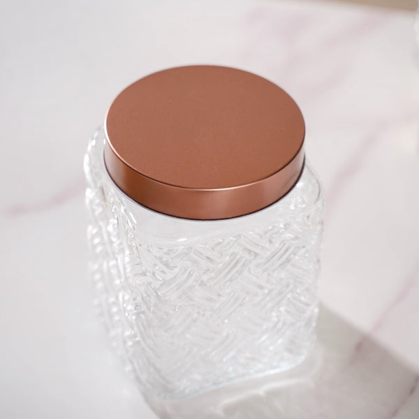 Set Of 4 Textured Glass Jars With Basket Weave 1600ml