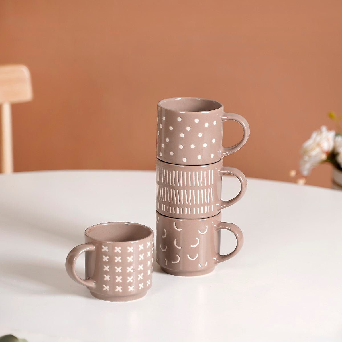 Quirky Beige Stackable Cups Set Of 4 220ml Online - Premium Coffee
