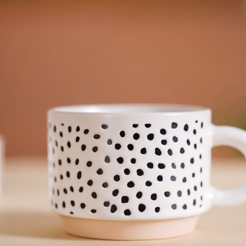 Set Of 4 Stackable Ceramic Cups With Stand Black White 180ml - Tea cups, tea cup set, coffee cups, ceramic cups, ceramic tea cups, stackable mugs