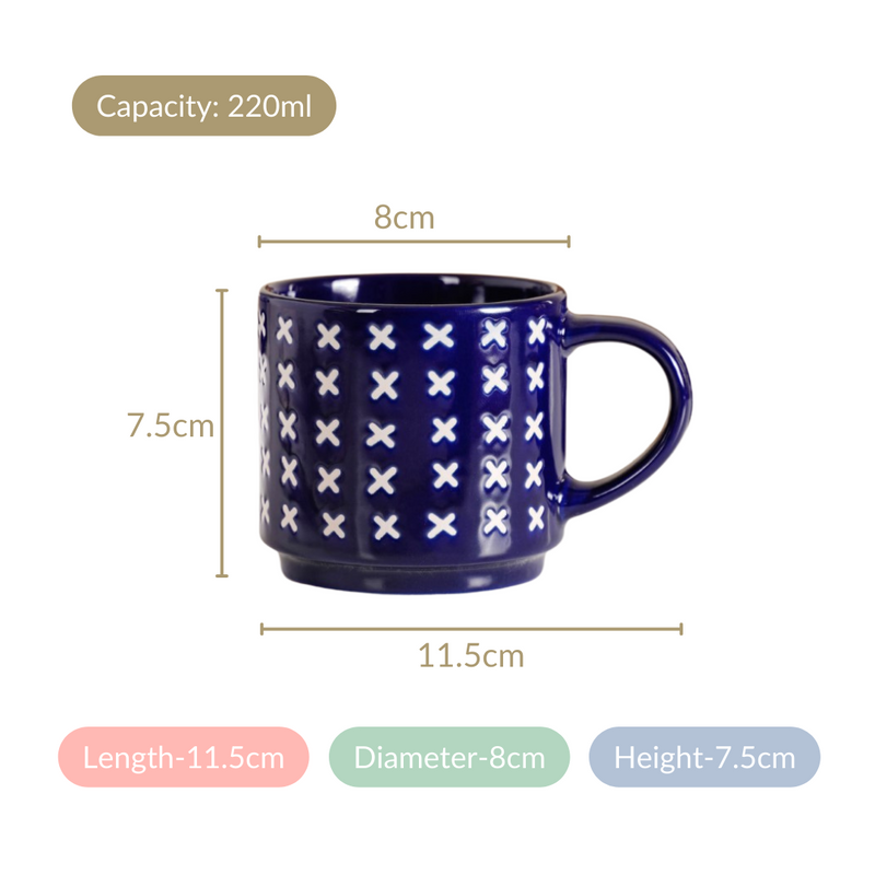 Navy Blue Chic Stackable Cups Set Of 4 220ml - Tea cups, tea cup set, coffee cups, coffee cup set, ceramic cups, ceramic tea cups