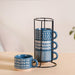 Eclectic Stackable Cups Set Of 4 With Stand Blue 180ml - Tea cups, tea cup set, coffee cups, coffee cup set, ceramic cups, ceramic tea cups