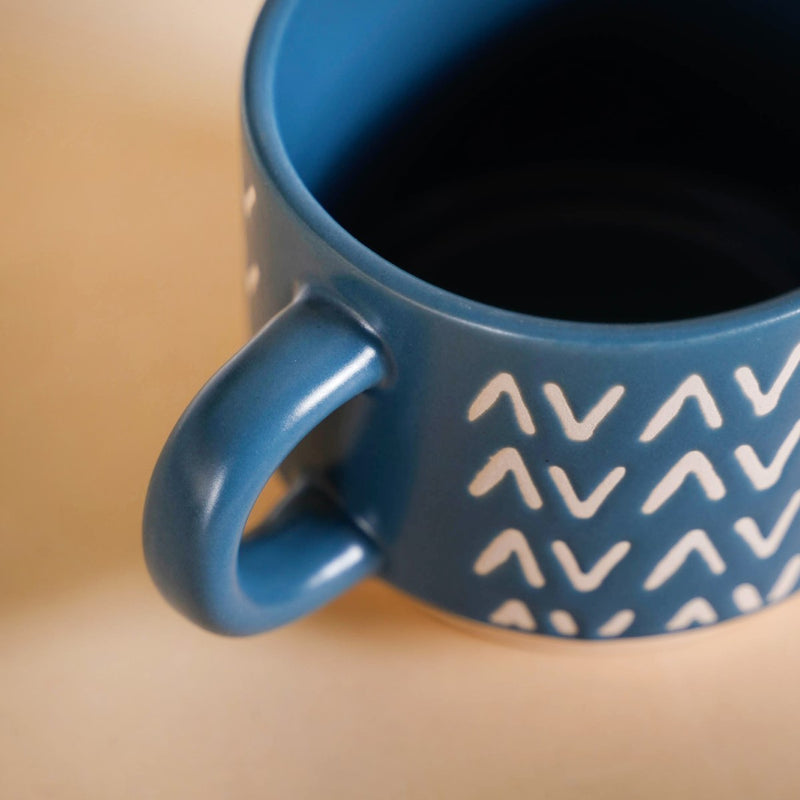 Eclectic Stackable Cups Set Of 4 With Stand Blue 180ml - Tea cups, tea cup set, coffee cups, coffee cup set, ceramic cups, ceramic tea cups