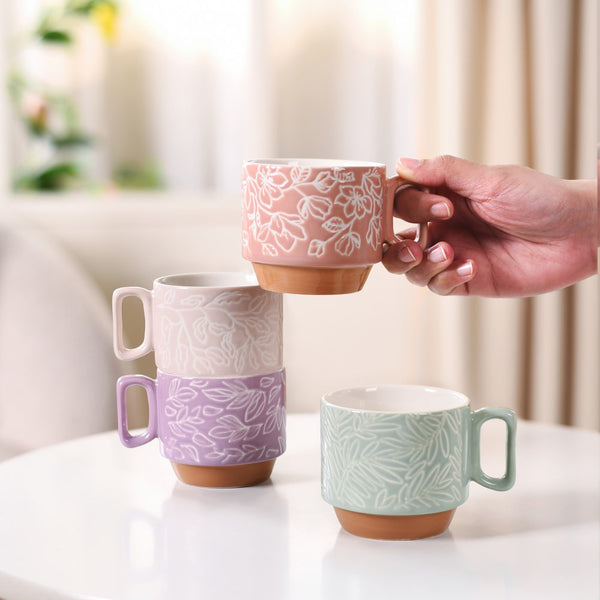 Ceramic Gaia Stackable Coffee Cup Set Of 4 250ml